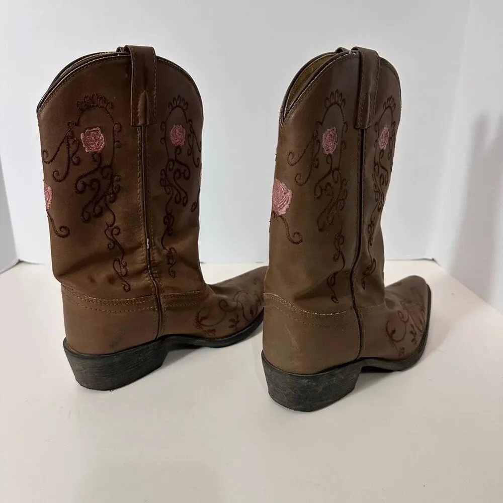 Shyanne Western Boots Embroidered Brown Floral Cowgirl | Girls Size 5